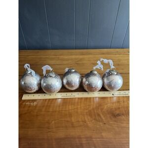 Set of 5 Heavy Silver Pink Metallic Holiday Ornaments 3" Textured Plastic‎